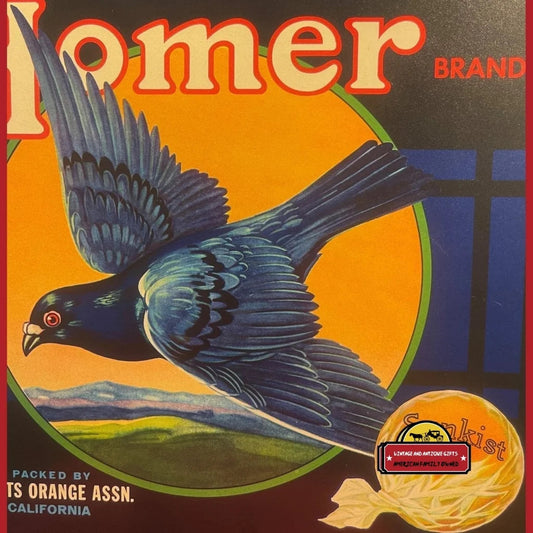 Antique Vintage 1940s Homer Pigeons Crate Label Corona Ca WWII Tribute Advertisements and Gifts Home page Tribute: CA