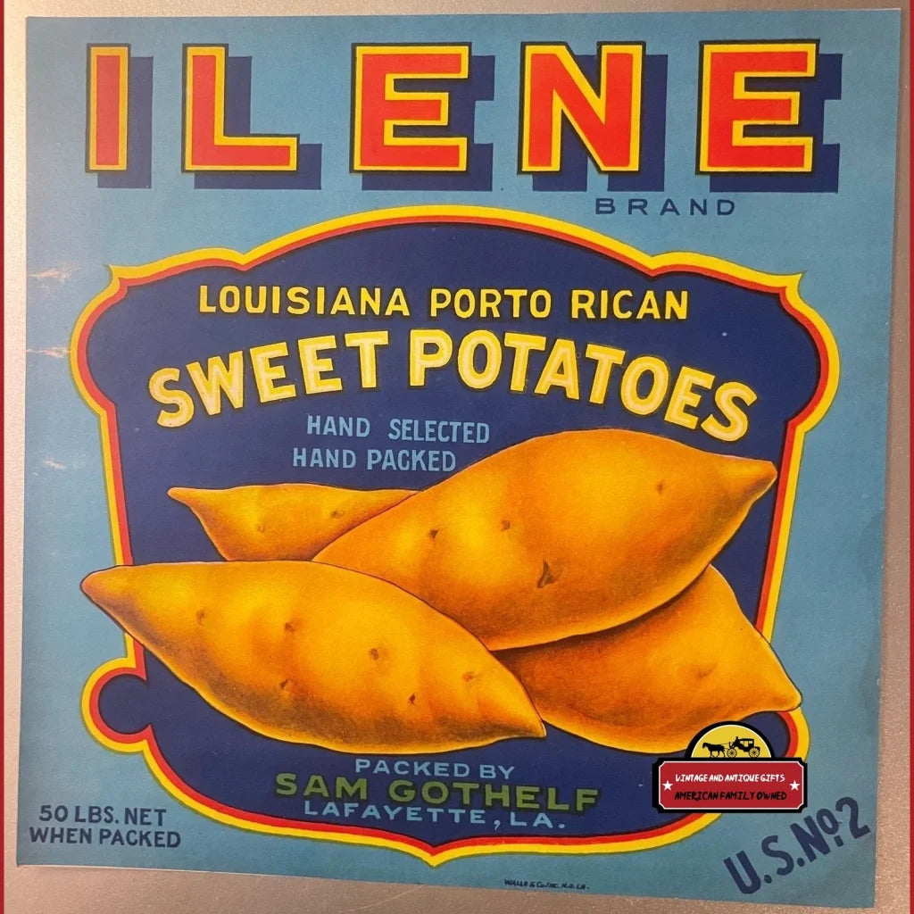 Antique Vintage 1940s Ilene Crate Label Lafayette LA Advertisements Food and Home Misc. Memorabilia Rare La