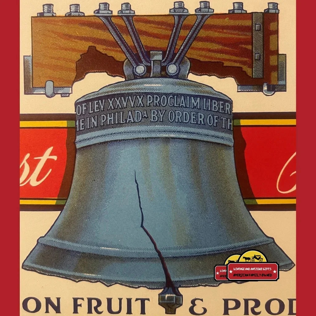 Antique vintage Independence Crate Label featuring the iconic cracked Liberty Bell design