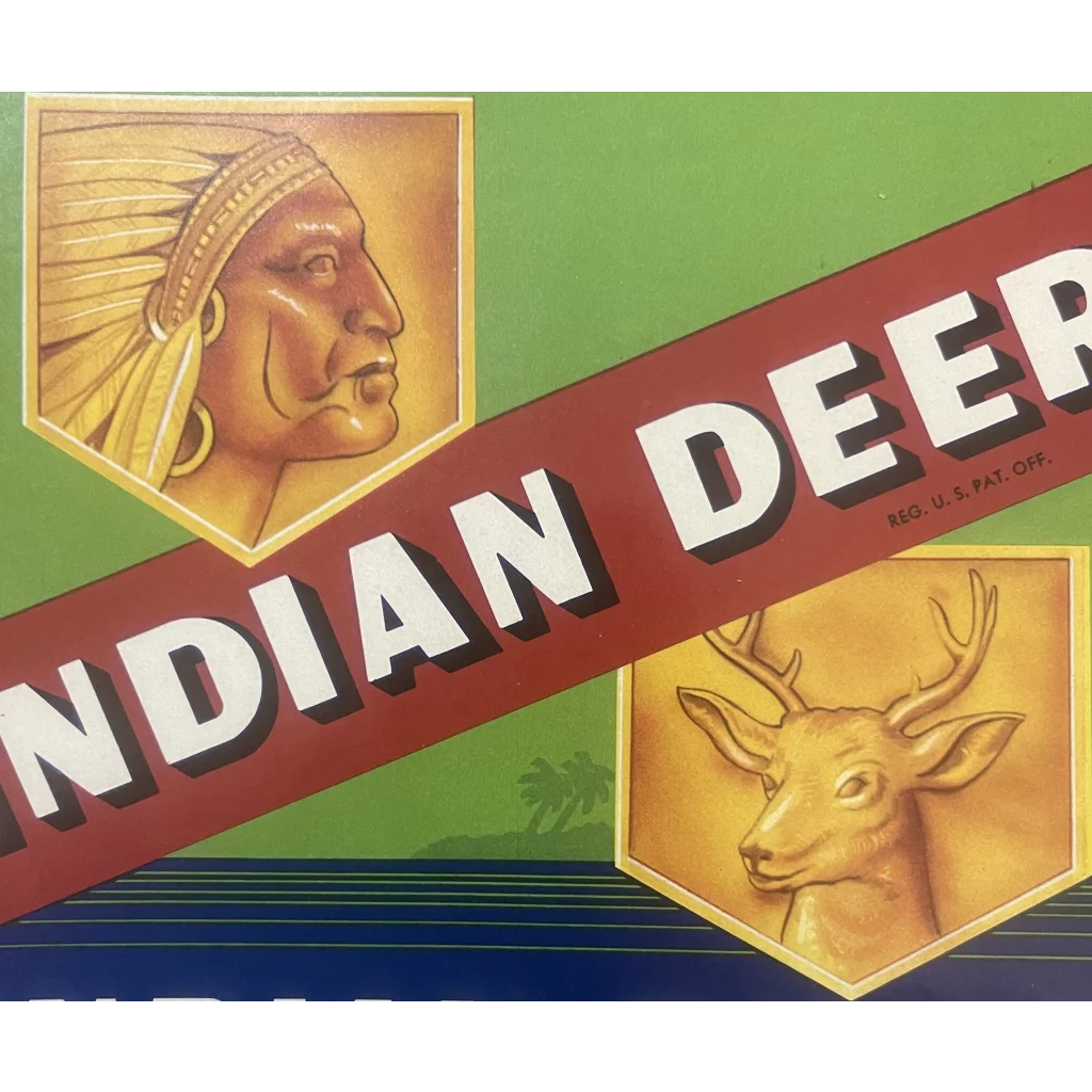 Antique Vintage 1940s 🦌 Indian Deer Crate Label Wabasso FL Amazing Decor! 🏹 Advertisements Food and Home Misc.