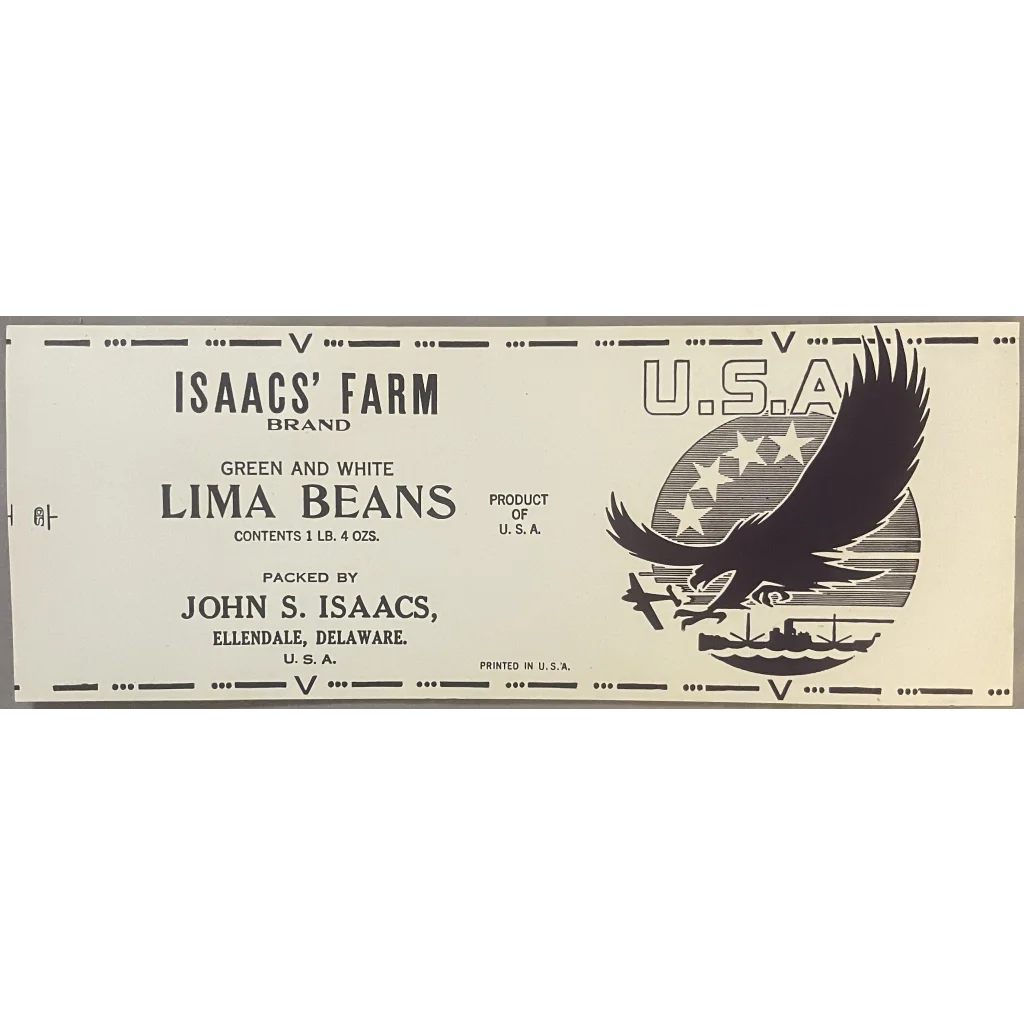 Antique Vintage 1940s 🦅 Isaac’s Can Label Ellendale DE Patriotic WWII Decor! Advertisements Food and Home Misc.