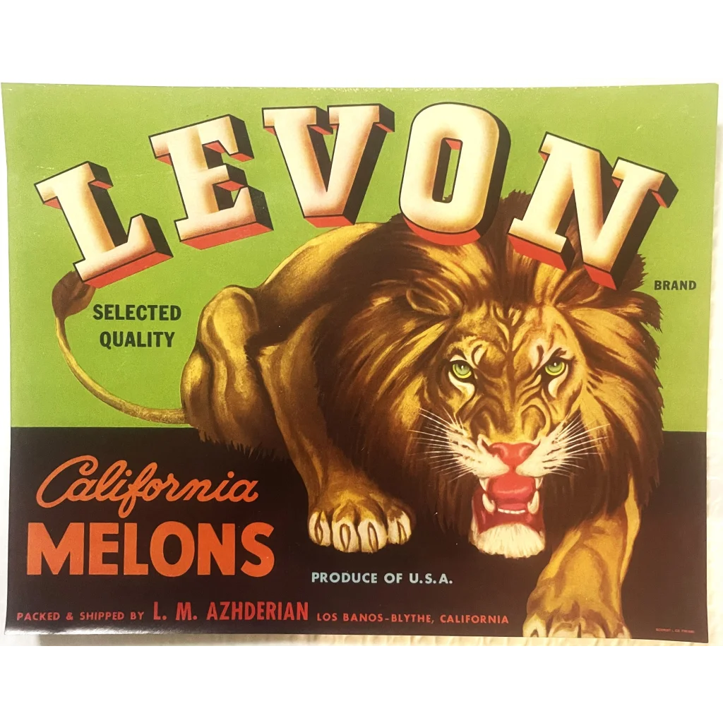 Antique Vintage 1940s Levon 🦁 Crate Label Los Banos - Blythe CA Beautiful! Advertisements Food and Home Misc.