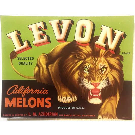 Antique Vintage 1940s Levon 🦁 Crate Label Los Banos - Blythe CA Beautiful! Advertisements Captivating Banos-Blythe