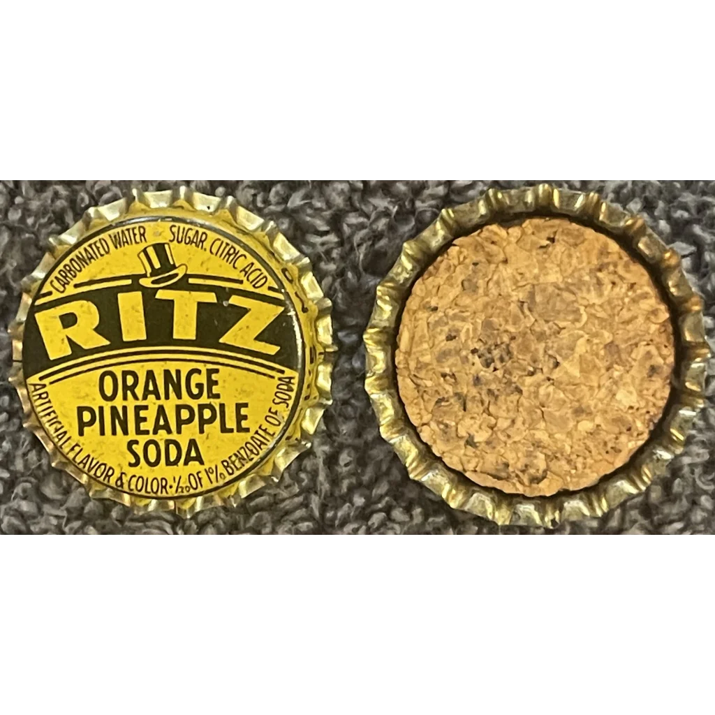Antique Vintage 1940s Ritz Orange Pineapple Soda Cork Bottle Cap St Louis Mo Advertisements and Gifts Home page Rare