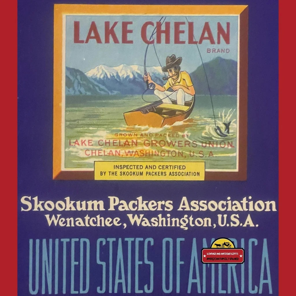 Antique Vintage 1940s Skookum Lake Chelan Crate Label Wenatchee Wa - Advertisements - Labels. From Wa