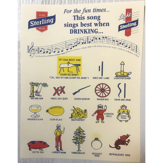 Antique Vintage 1940s Sterling Beer Song Sheet For Fun Sings Best When DRINKING Advertisements | Sing Along 🍻