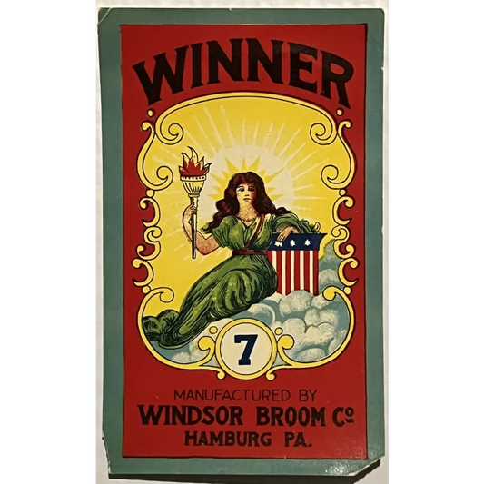 Antique Vintage 1940s 🏆 Winner Broom Label WW2 Patriotic Advertisements Labels Rare - Limited Edition Era Collectible