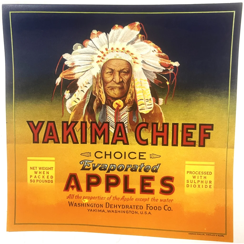 Antique Vintage 1940s Yakima Chief Crate Label Native American WA Advertisements Food and Home Misc. Memorabilia
