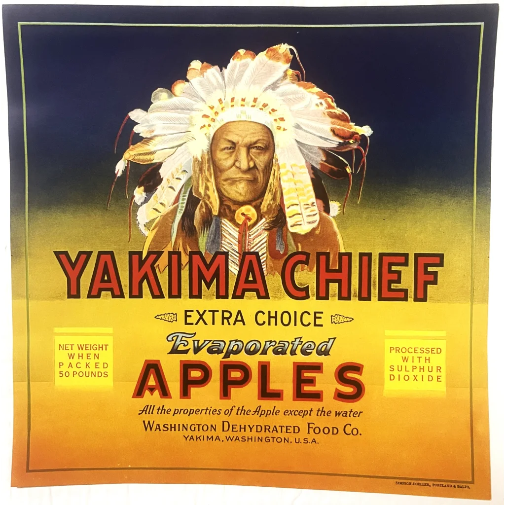 Antique Vintage 1940s Yakima Chief Crate Label Native American WA Advertisements and Gifts Home page Authentic Label: