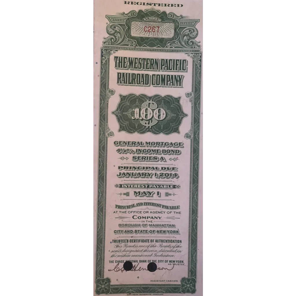 Rare 1945 Western Pacific Railroad bond certificate showcasing vintage pacific railroad history