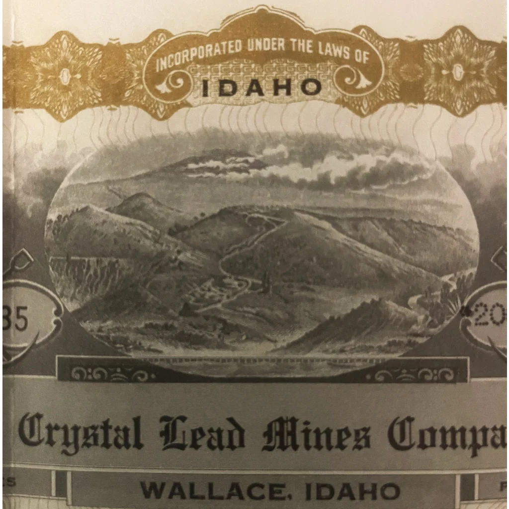 Antique Vintage 1946 Crystal Lead Mines Stock Certificate Trout Creek In Murray Id Advertisements and Bond Certificates