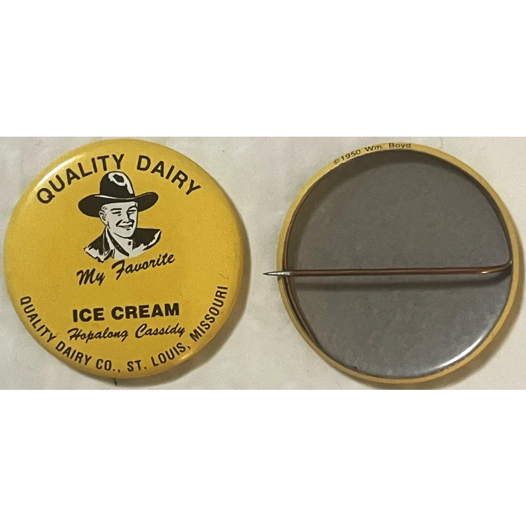 Antique Vintage 🍨 1950 Hopalong Cassidy Pin Quality Dairy Co. St Louis MO Advertisements Collectible Items