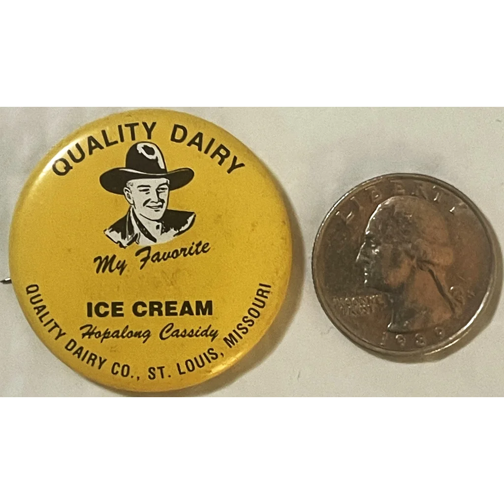 Antique Vintage 🍨 1950 Hopalong Cassidy Pin Quality Dairy Co. St Louis MO Advertisements Collectible Items