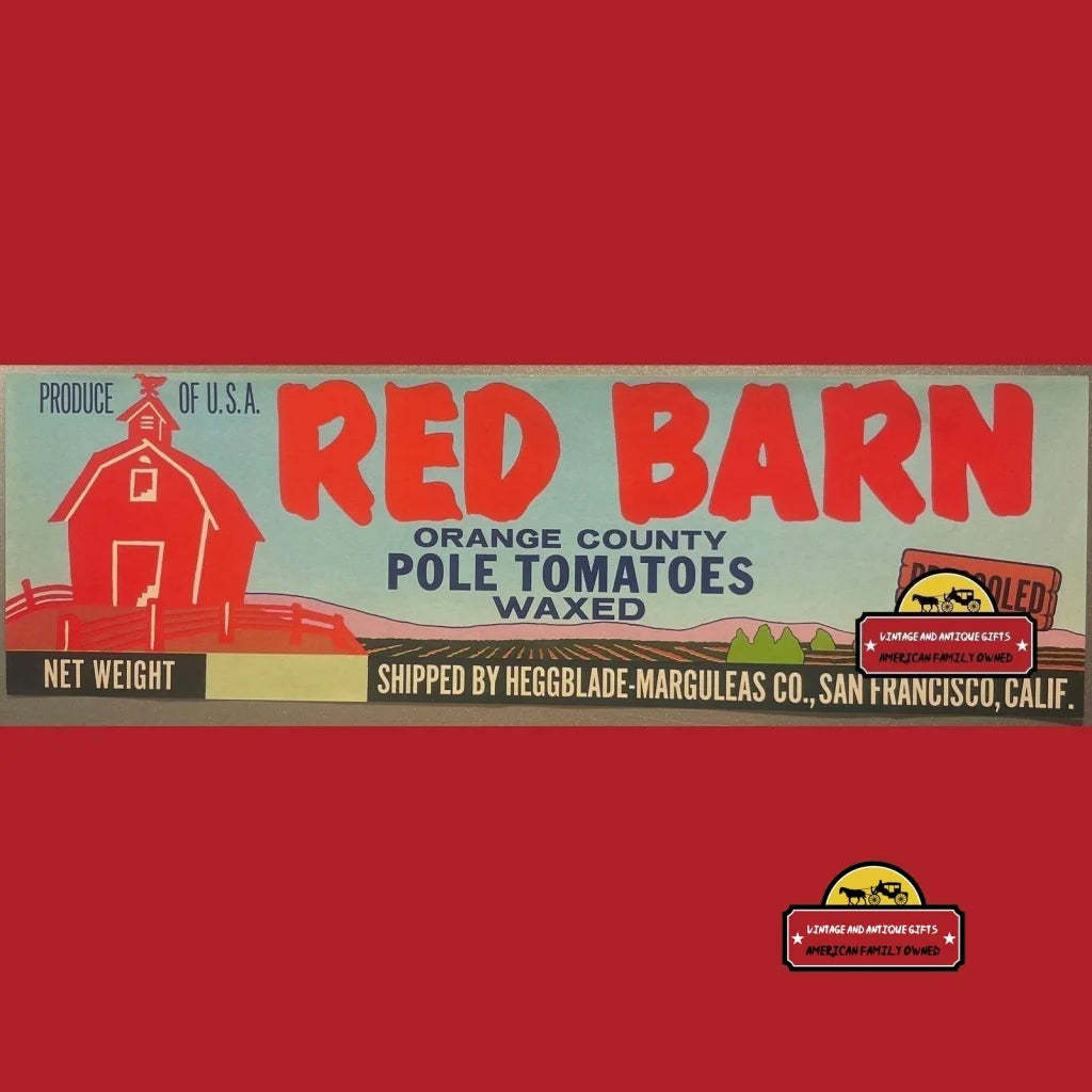 Antique Vintage 1950s Red Barn Crate Label San Francisco CA Advertisements Food and Home Misc. Memorabilia American