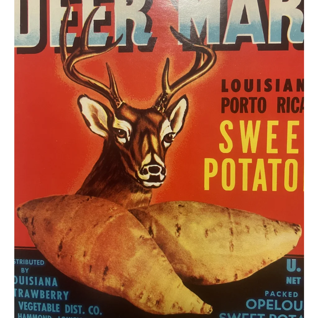 Antique Vintage 1950s 🦌 Deer Mark Crate Label Sunset & Hammond LA Country Decor! Advertisements 50s Label: