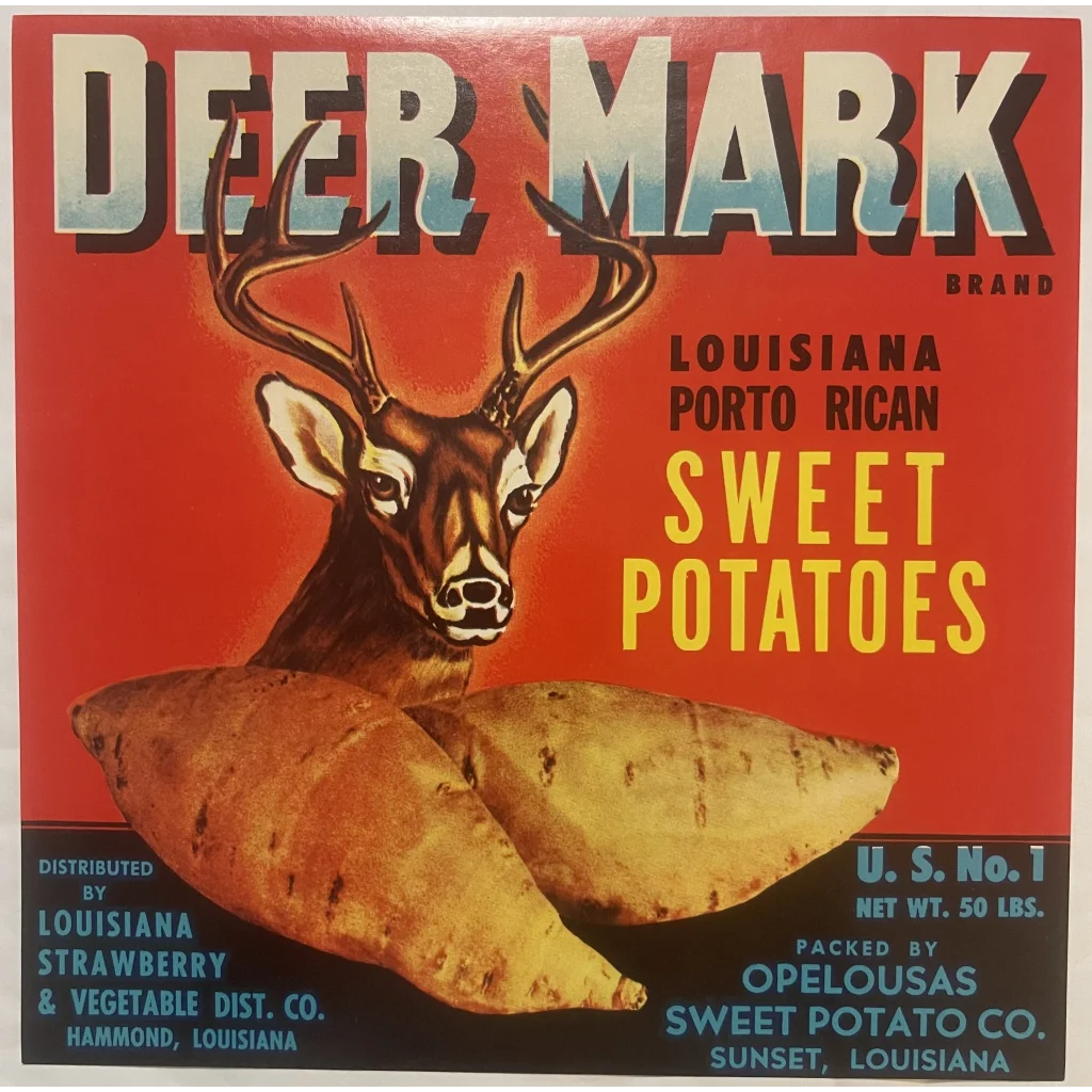 Antique Vintage 1950s 🦌 Deer Mark Crate Label Sunset & Hammond LA Country Decor! Advertisements 50s Label: