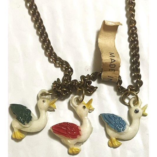 Antique Vintage 1950s Hand Painted🪿 Ducks - Geese Choker Necklace So Adorable! Collectibles Collectible Items