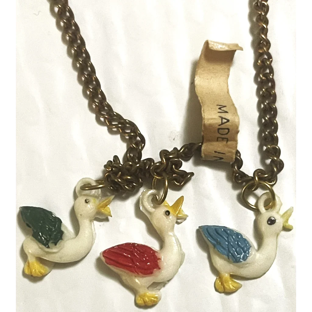 Antique Vintage 1950s Hand Painted Ducks - Geese Choker Necklace So Adorable! Collectibles