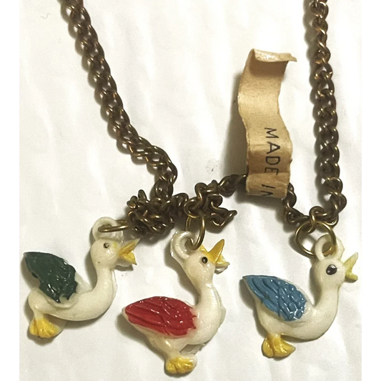 Antique Vintage 1950s Hand Painted Ducks - Geese Choker Necklace So Adorable! Collectibles