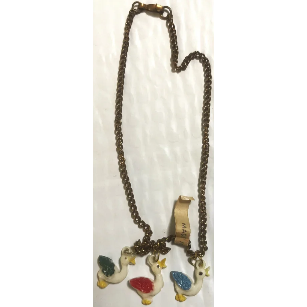 Antique Vintage 1950s Hand Painted Ducks - Geese Choker Necklace So Adorable! Collectibles