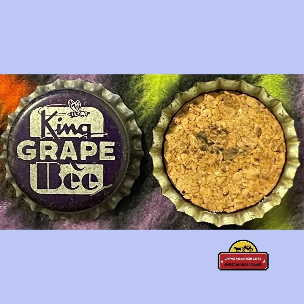 Antique Vintage 1950s King Bee Grape Soda Cork Bottle Cap Advertisements and Gifts Home page Rare – Collectible Gem!