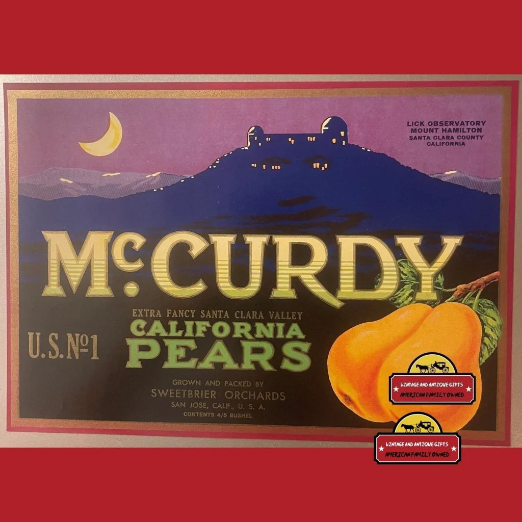 Antique Vintage Mccurdy Crate Label San Jose Ca 1950s Lick Observatory Astronomy - Advertisements - Labels. From Ca