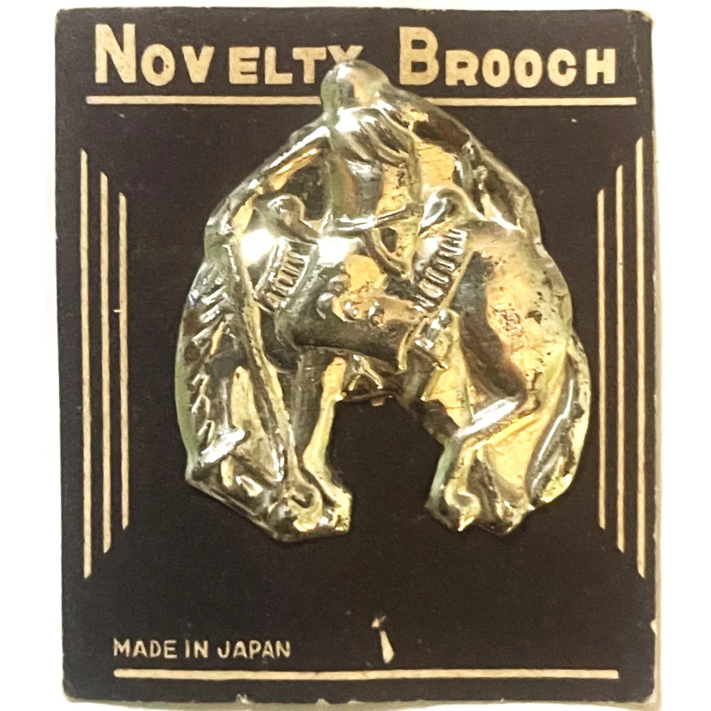 Antique Vintage 1950s 🐎 Rodeo Cowboy Bucking Bronco Brooch on Original Card! Collectibles Collectible Items