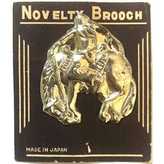 Antique Vintage 1950s 🐎 Rodeo Cowboy Bucking Bronco Brooch on Original Card! Collectibles Authentic
