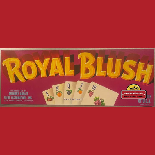 Antique Vintage 1950s Royal Blush Flush Crate Label Fresno Ca Poker Advertisements and Gifts Home page Rare