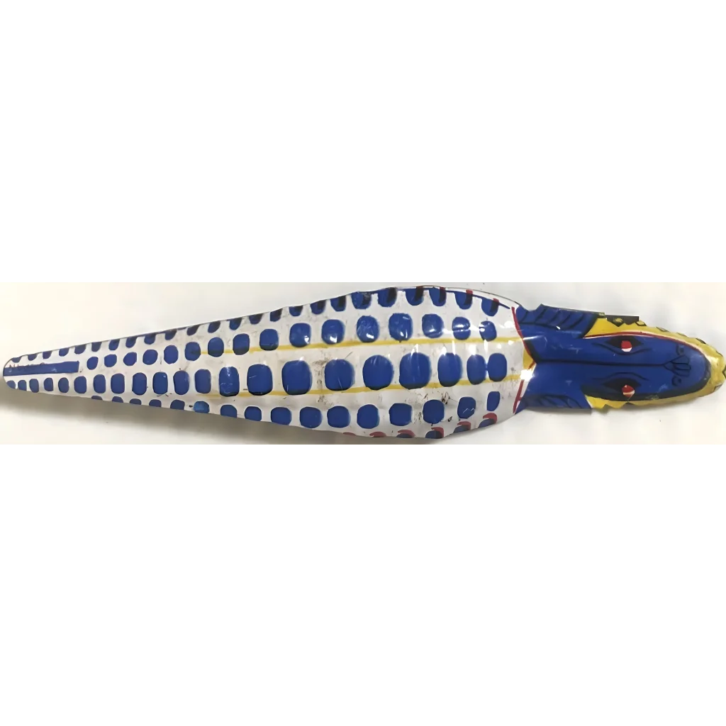 Wooden fish figurine with blue and white polka dots in Antique Vintage 1950s collection