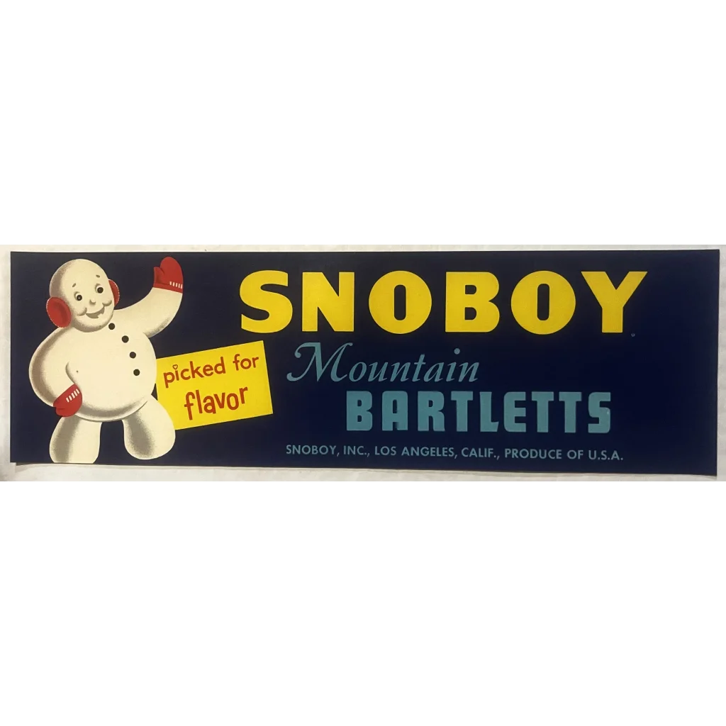 Antique Vintage 1950s Snoboy Crate Label Los Angeles CA Snowman Americana! Advertisements - Charming Americana
