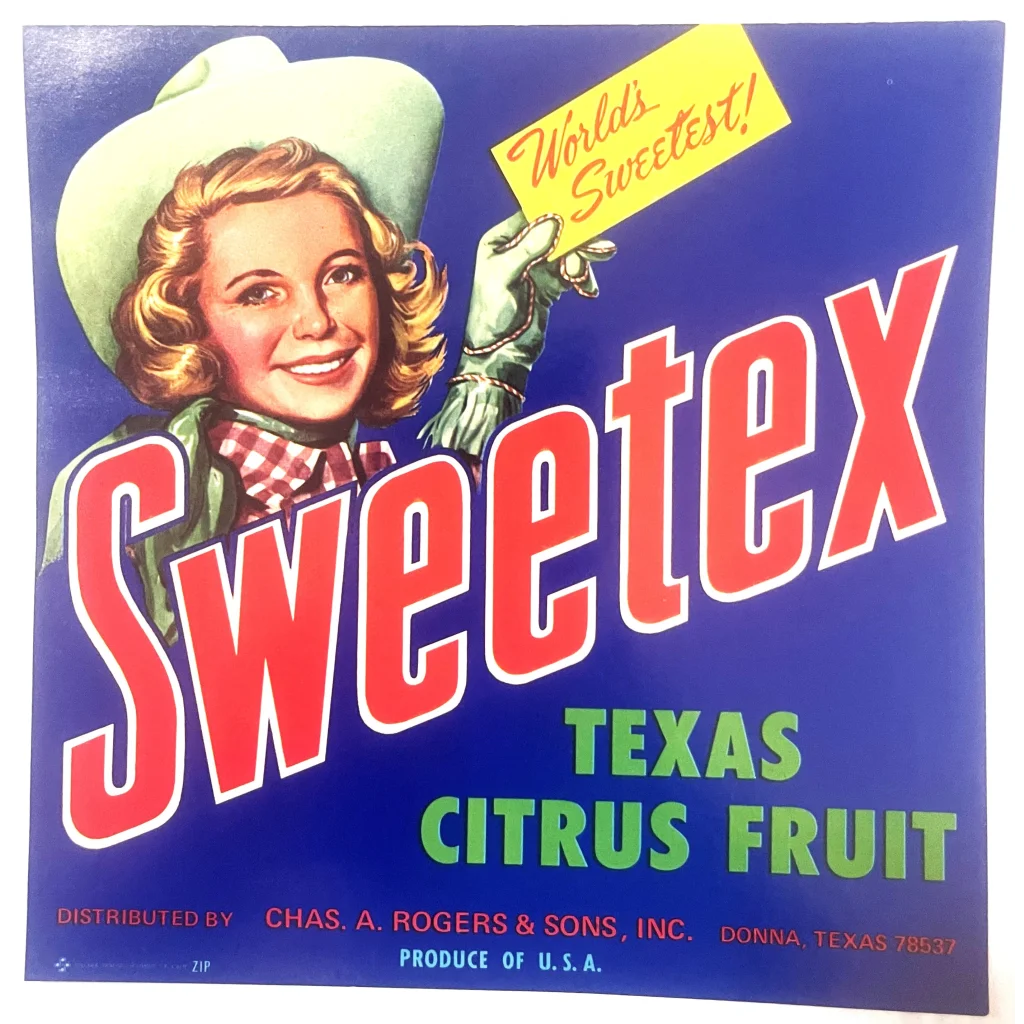 Antique Vintage 1950s Sweetex Crate Label Donna TX 🌎❤️ Sweetest Cowgirl! Advertisements Food and Home Misc.