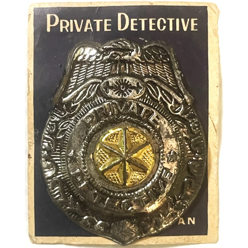 Antique Vintage 1950s 🕵️‍♂️ Tin Special Detective Badge on Original Card! Collectibles Uncover History: