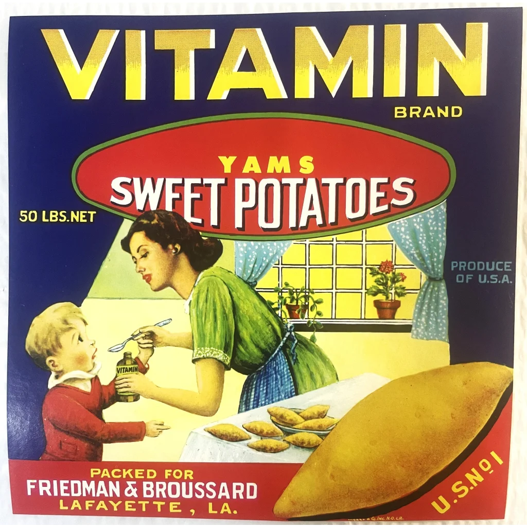 Antique Vintage 1950s Vitamin Crate Label Lafayette LA 🤢 Remember Doing This? Advertisements Food and Home Misc.