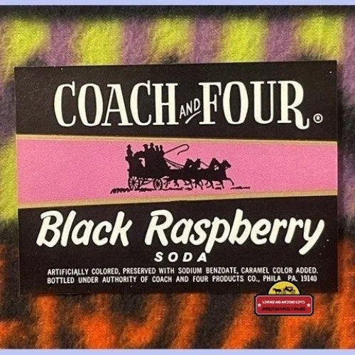 Antique Vintage Coach And Four Black Raspberry Soda Label Philadelphia Pa 1960s - Advertisements - And Beverage