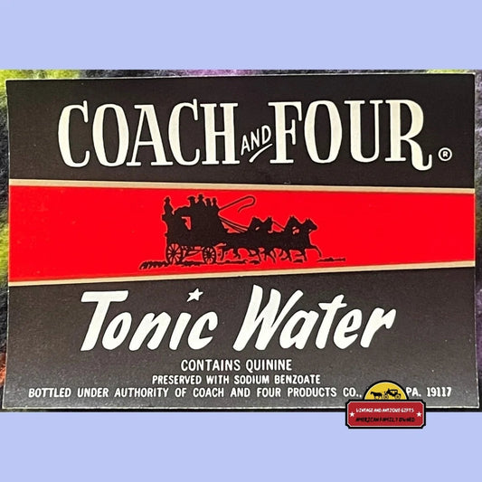 Antique Vintage 1960s Coach And Four Tonic Water Label Philadelphia PA Advertisements and Soda Labels Rare &