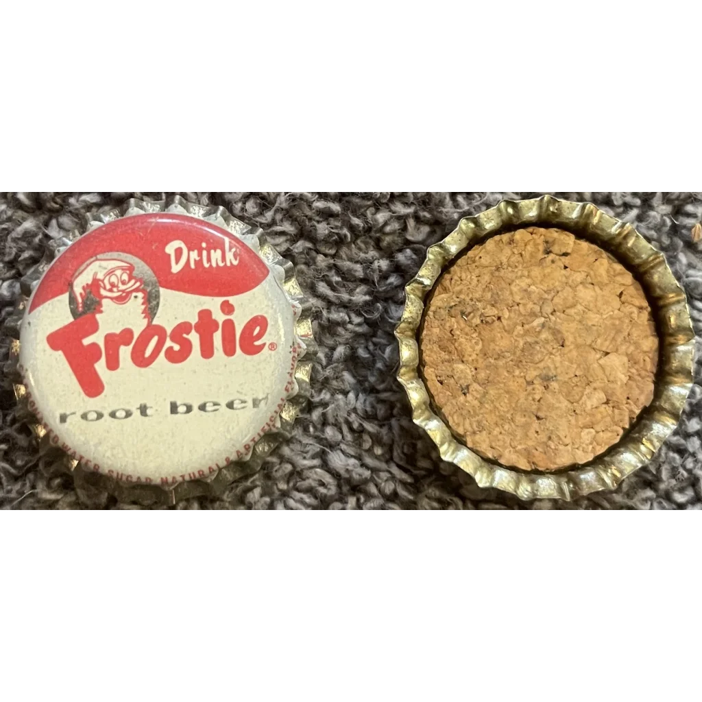 Antique Vintage 1960s Frostie Root Beer Cork Bottle Cap Advertisements and Caps Revive nostalgia