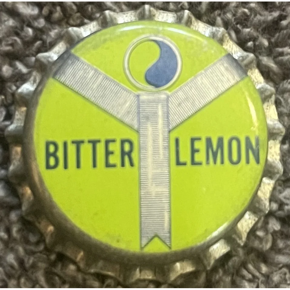 Antique Vintage 1960s Pequot Bitter Lemon Soda Cork Bottle Cap Ying Yang Advertisements and Caps Rare - Design