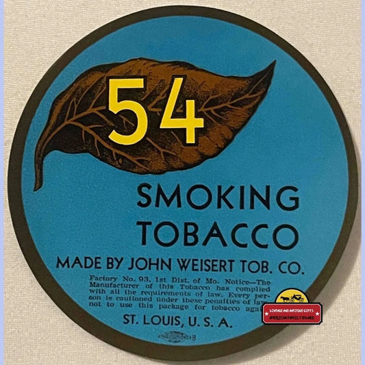 Antique Vintage 54 Smoking Tobacco Label St Louis Mo 1910s - 1930s Advertisements and Gifts Home page Rare Label:
