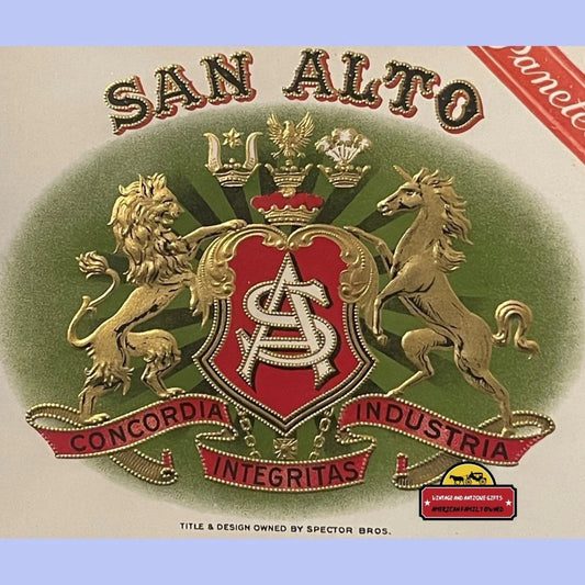Antique Vintage San Alto Embossed Cigar Label 1900s - 1920s Advertisements Rare 1900s-1920s: