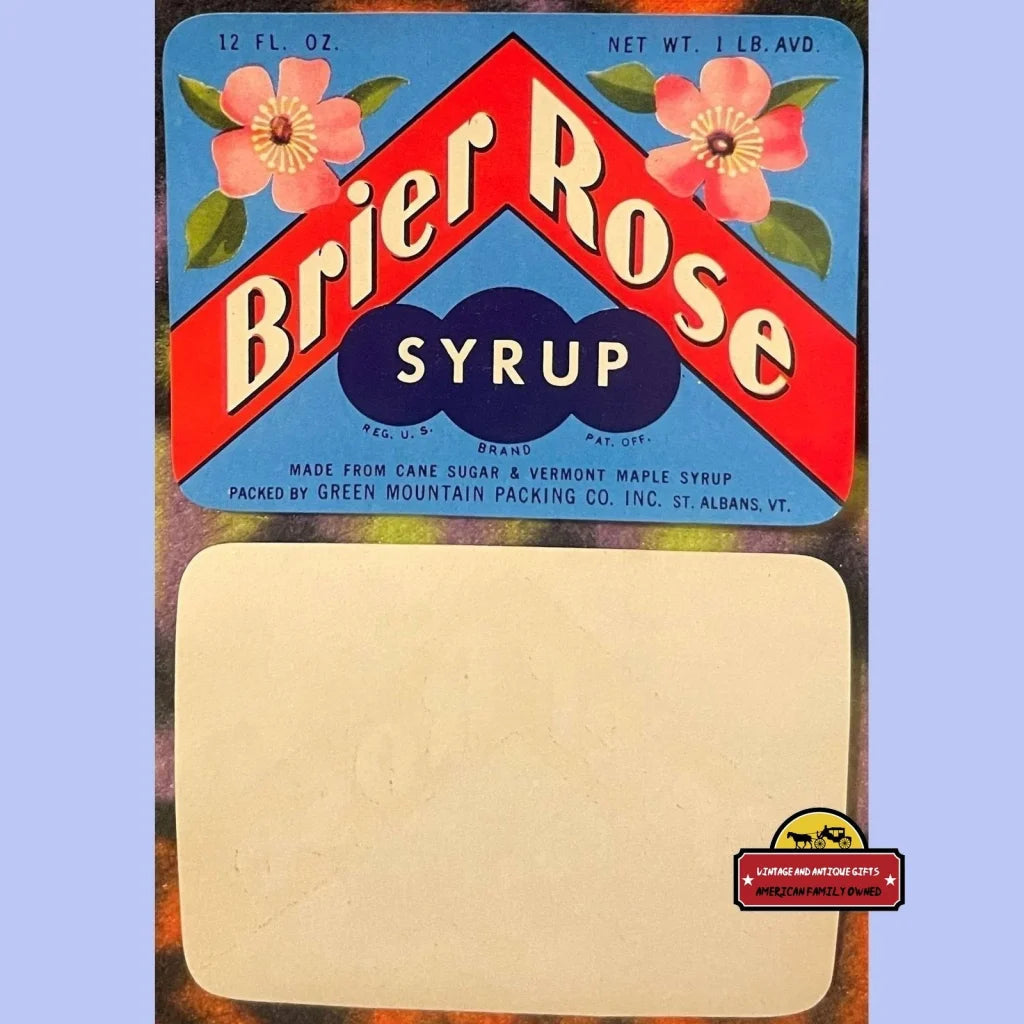 Antique Vintage Brier Rose Maple Syrup Label St. Albans Vt 1930s - 1940s - Advertisements - Food And Home Misc. Labels.