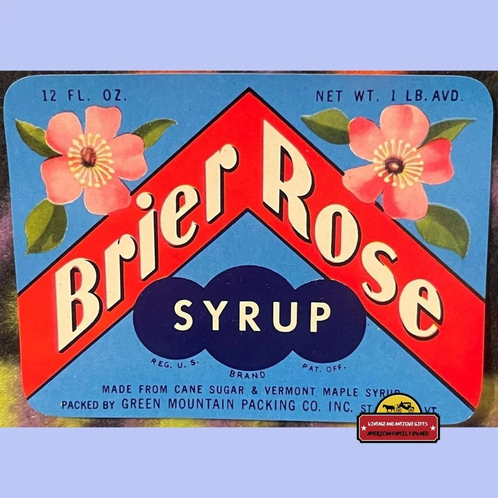 Antique Vintage Brier Rose Maple Syrup Label St. Albans Vt 1930s - 1940s - Advertisements - Food And Home Misc. Labels.