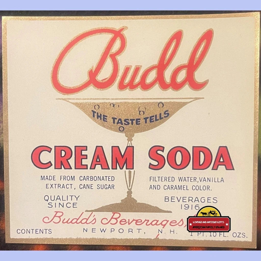 Antique Vintage Budd Cream Soda Label Newport Nh 1920s - Advertisements - And Beverage Memorabilia. Authentic From Nh