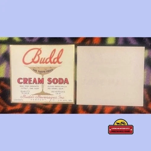 Antique Vintage Budd Cream Soda Label Newport Nh 1920s Advertisements and Labels Rare - Authentic Americana from NH!