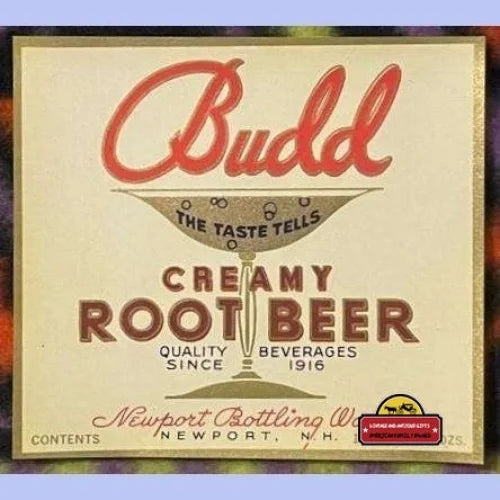 Antique Vintage 1920s Budd Creamy Root Beer Label Newport NH Highly Collectible! Advertisements and Soda Labels