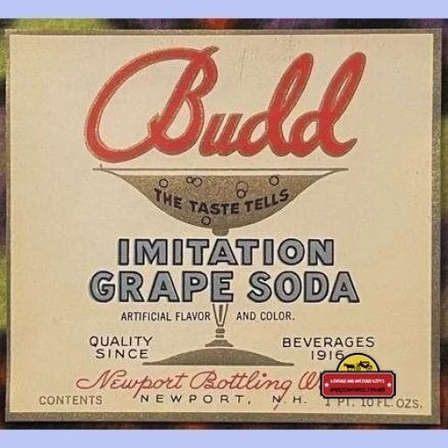 Antique Vintage Budd Imitation Grape Soda Label Newport Nh 1920s Highly Collectible! Advertisements NH Label: