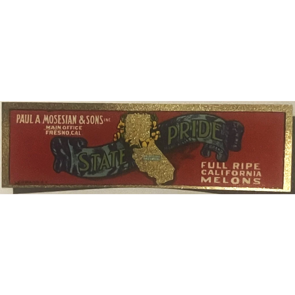 Antique Vintage 1940s California State Pride Melon Label Fresno CA Unique Americana! Advertisements