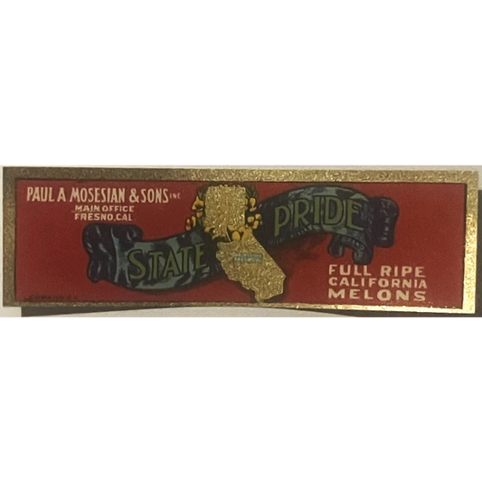 Antique Vintage 1940s California State Pride Melon Label Fresno CA Unique Americana! Advertisements