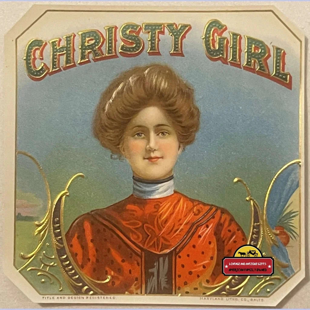 Vintage advertisement poster of a woman in antique attire for a Christy Girl cigar label