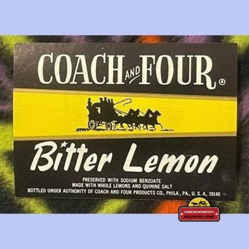 Antique Vintage Coach And Four Bitter Lemon Soda Beverage Label Philadelphia Pa 1960s Advertisements and Labels Rare &
